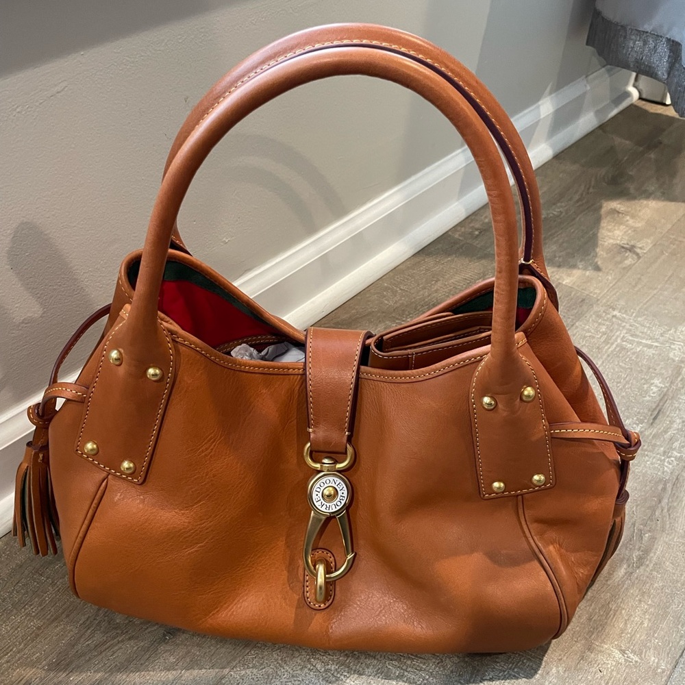 Dooney & Bourke Florentine Leather Logo Lock large Satchel AND wallet - tan